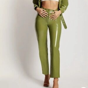 Meshki Green Patent Leather Oakleigh Straight Leg Pants